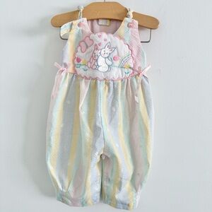Vintage! Pastel Striped Bunny & Rainbow Romper for Baby Girl